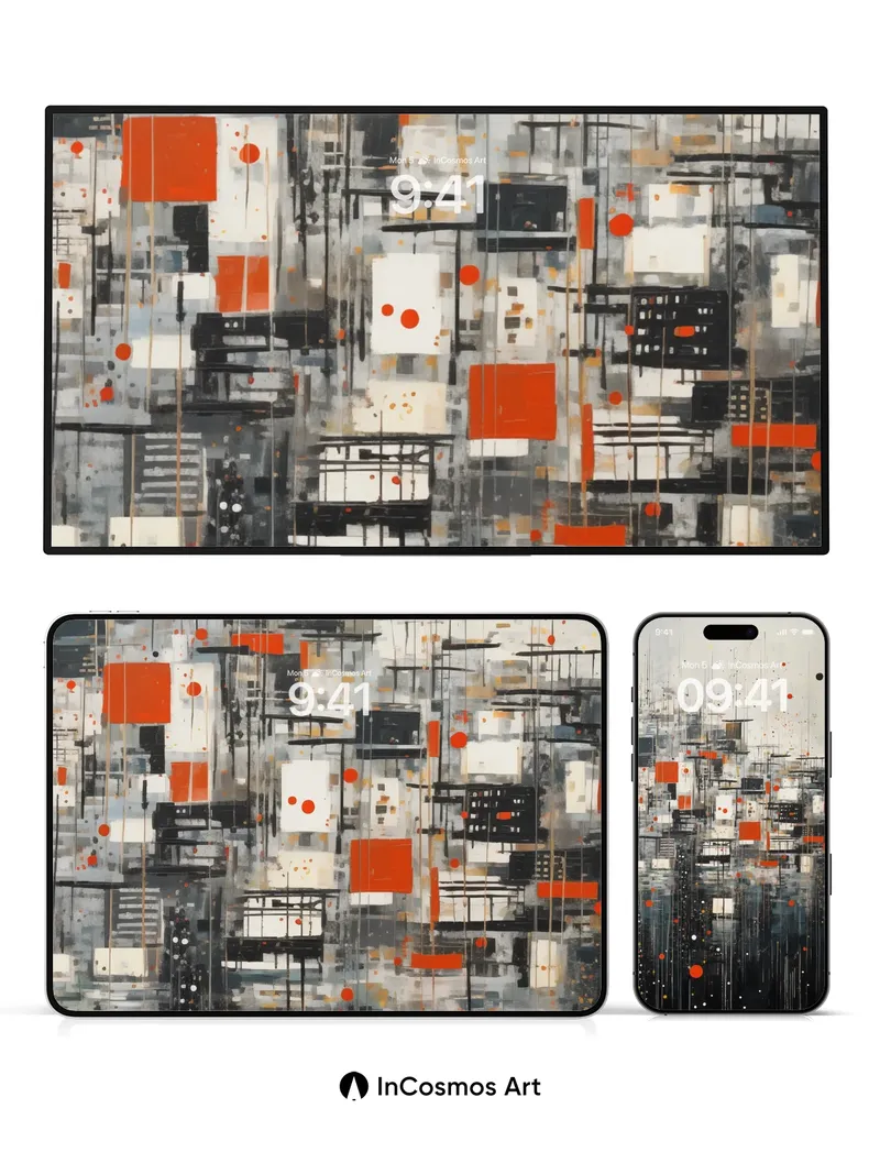 Neon Grid Wallpaper with Floating Orbs