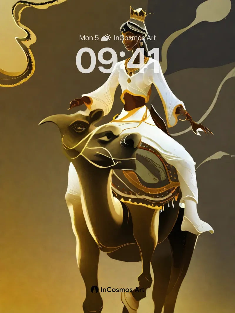 Golden Serenity Wallpaper with Crowned Camel Ride