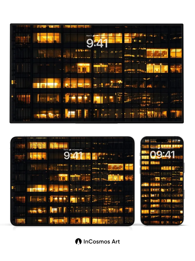 Golden Grid Wallpaper with City Pulse