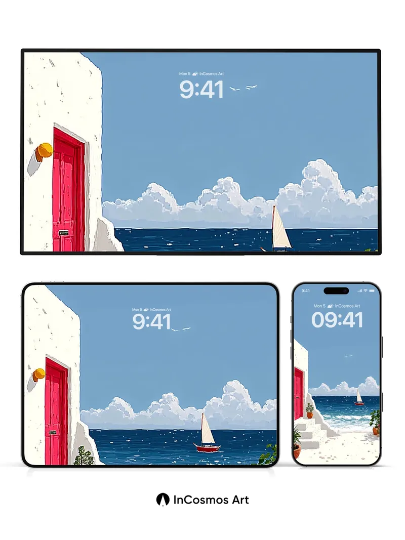 Serenity Cove Wallpaper with Crimson Door