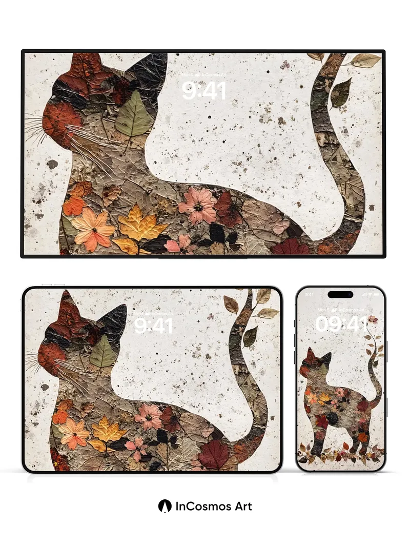 Autumn Whispers Wallpaper with Pressed Leaf Silhouette