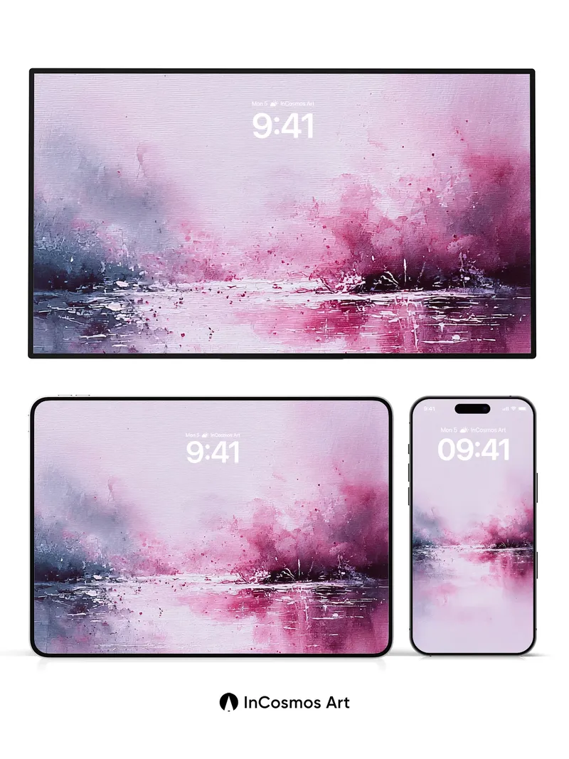 Misty Reflection Wallpaper with Crimson Hues