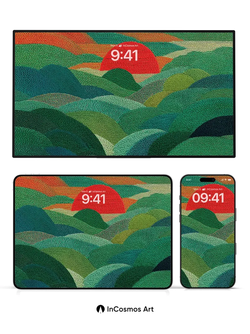 Serenity Wave Wallpaper with Textured Horizon