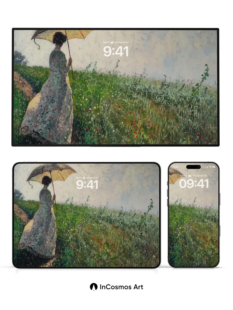 Whispering Meadow Wallpaper with Sunlit Umbrella