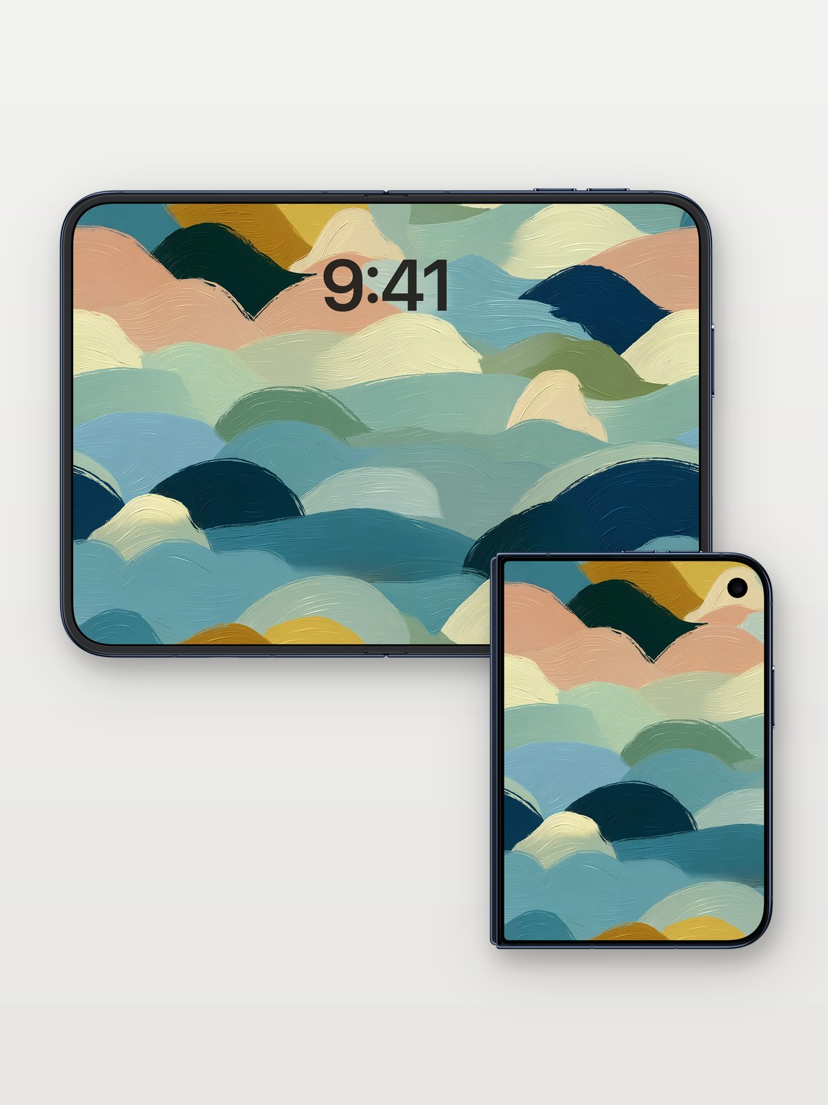 Serene Ocean Waves Wallpaper on iPhone Duo, open and closed