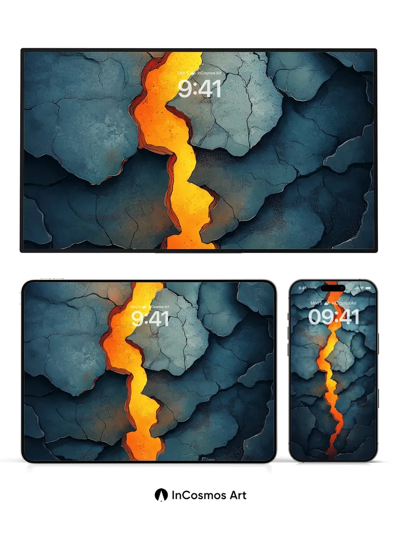 Fiery Rift Wallpaper with Cracked Stone Veins