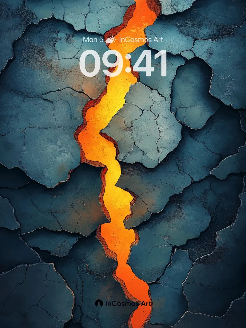 Fiery Rift Wallpaper with Cracked Stone Veins