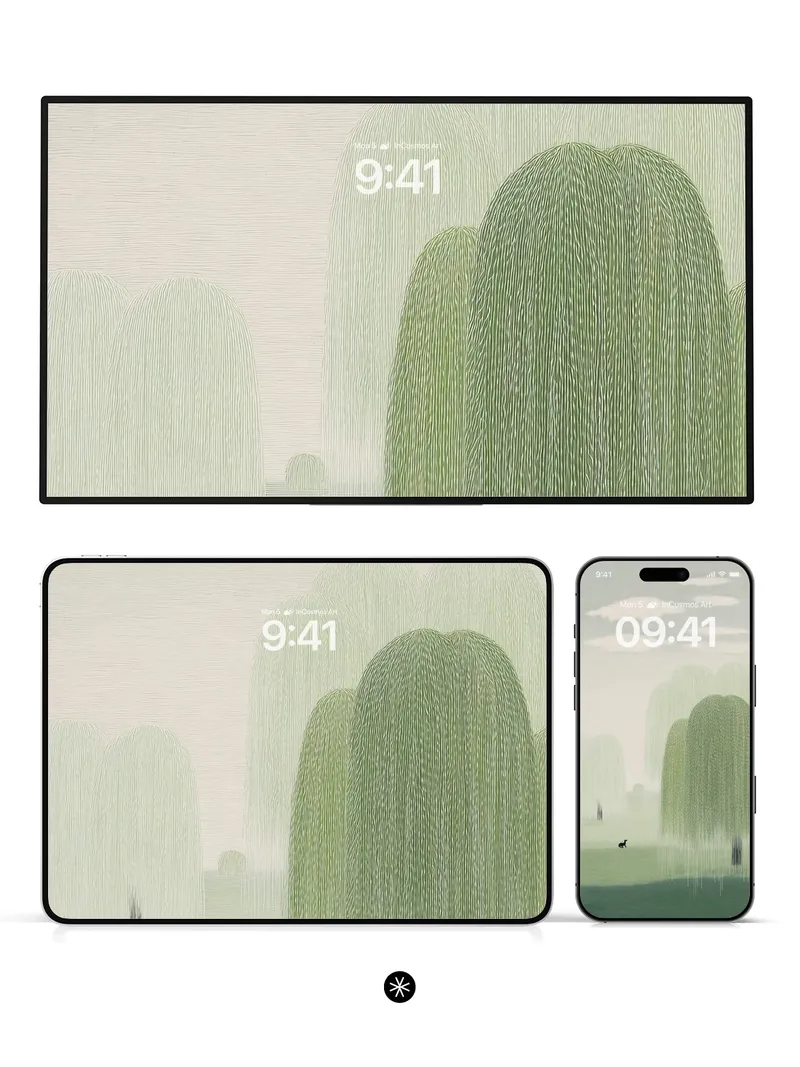 Serene Willow Mist Wallpaper in Soft Green