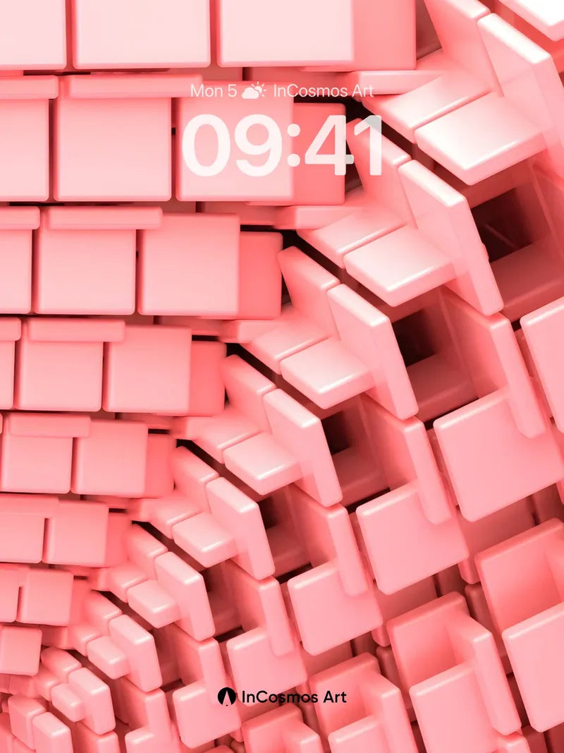 Crimson Grid Wallpaper with Floating Cubes