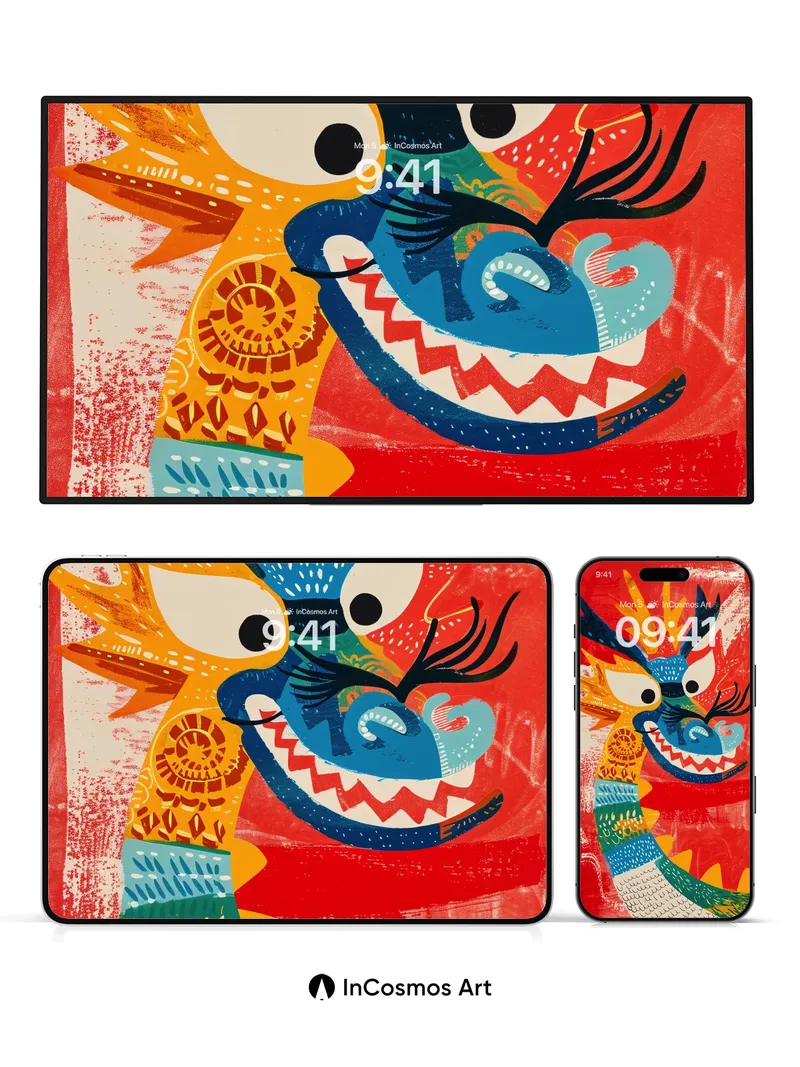 Fiery Dragon Wallpaper with Tribal Patterns