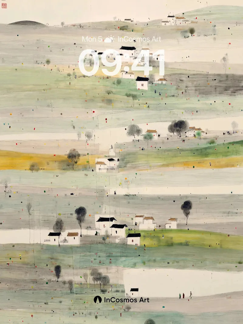 Serene Village Landscape Wallpaper with Subtle Details