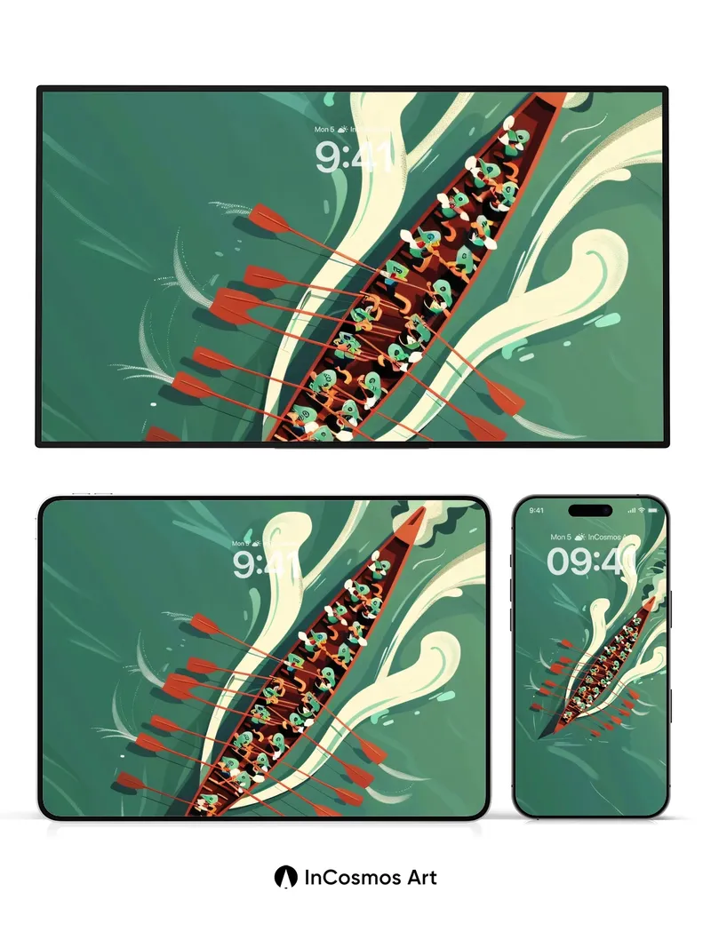 Crimson Paddle Symphony Wallpaper with Wave Trails