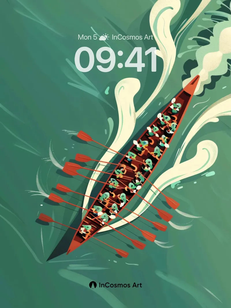 Crimson Paddle Symphony Wallpaper with Wave Trails
