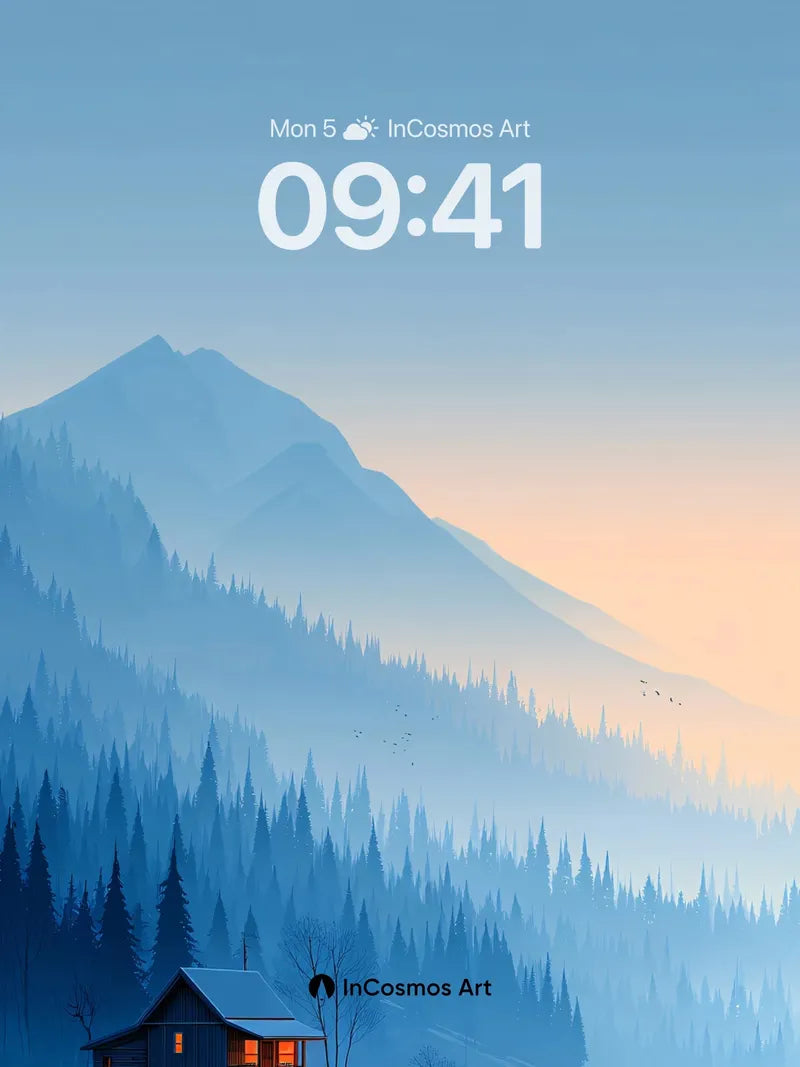 Frostlight Cabin Wallpaper with Mountain Hush