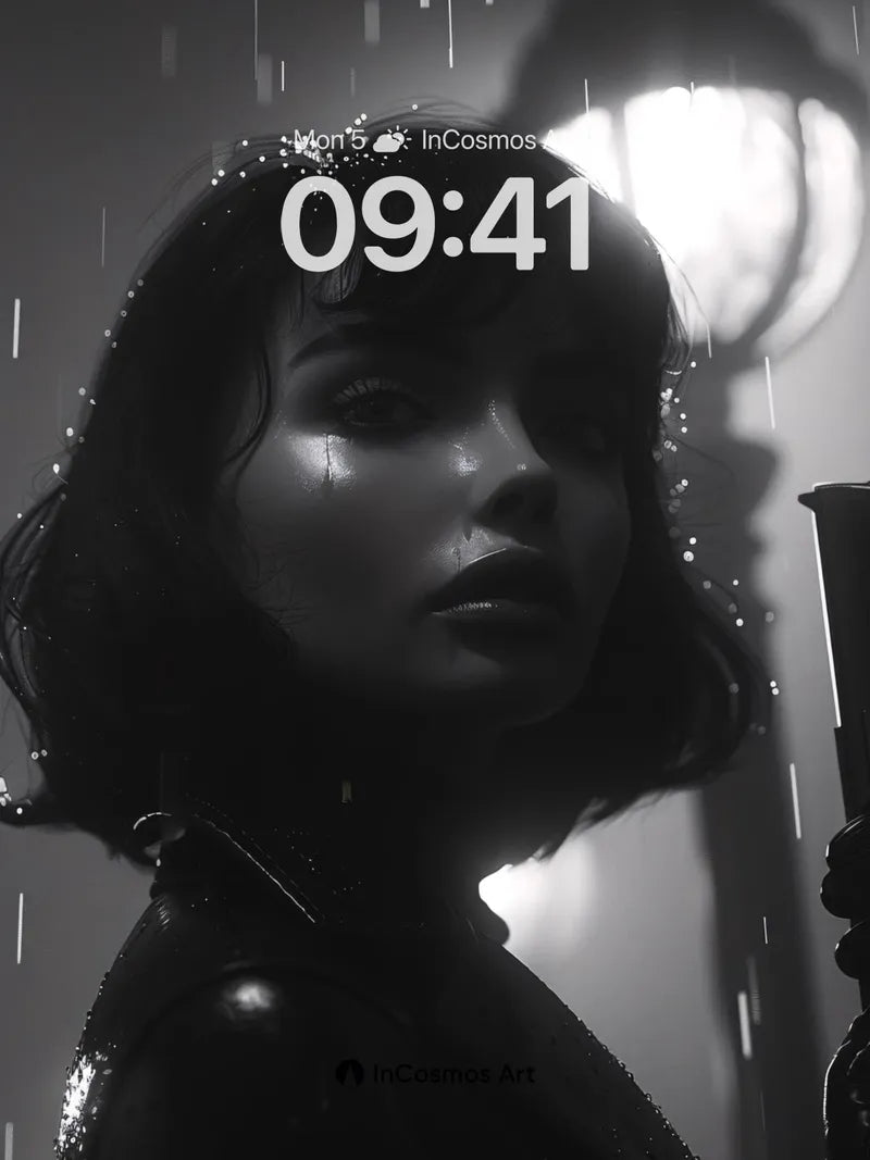 Rain-etched Noir Wallpaper with Lamplight Echo