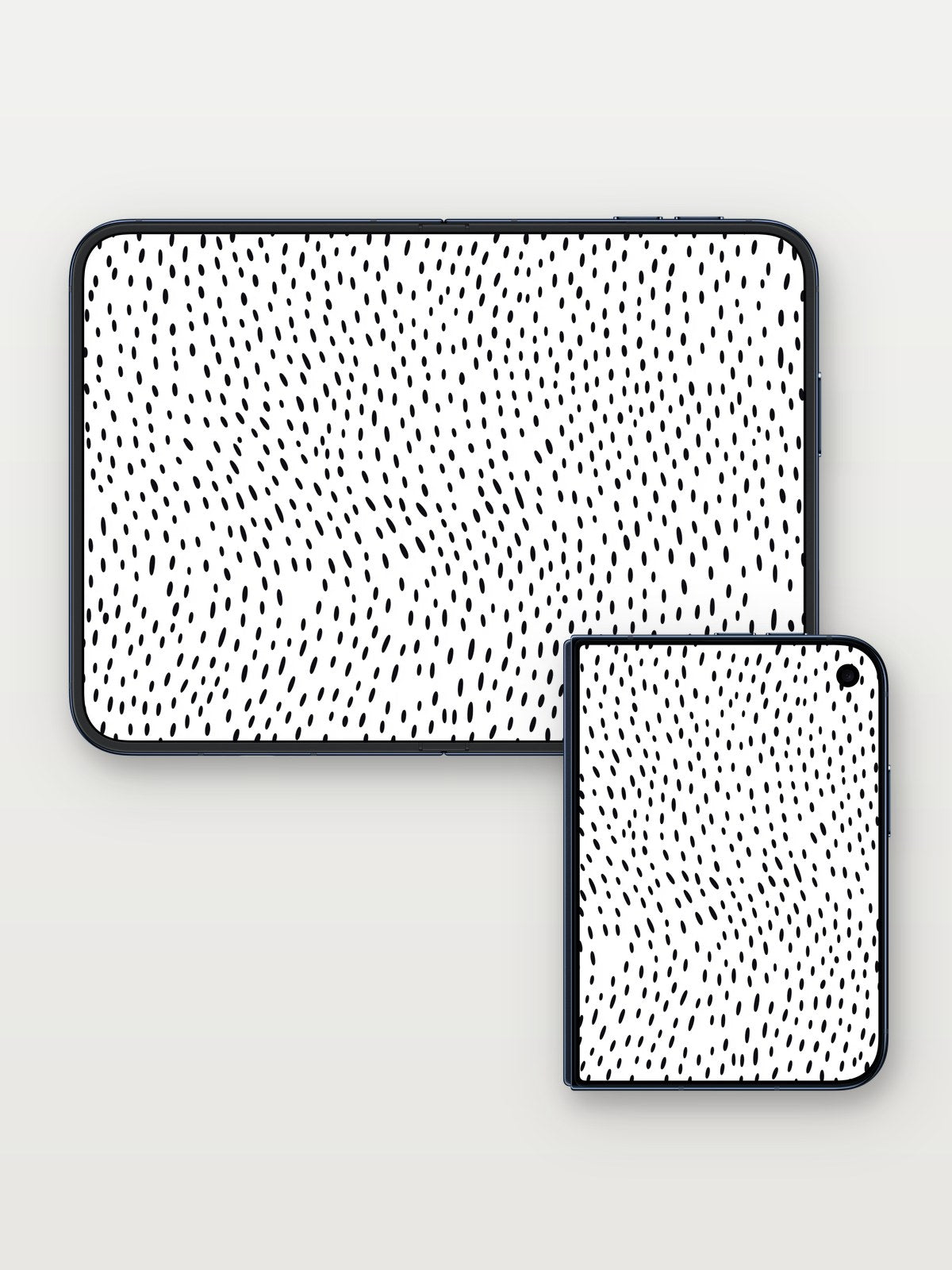 Whispering Grid Wallpaper with Floating Dots on iPhone Duo, open and closed