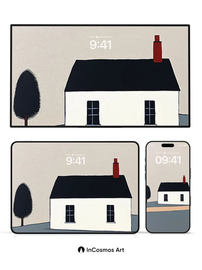 Stillness House Wallpaper with Crimson Chimney