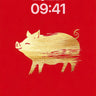 Golden Brushstroke Pig Wallpaper with Red Canvas wallpaper for iPhone, iPad & Mac