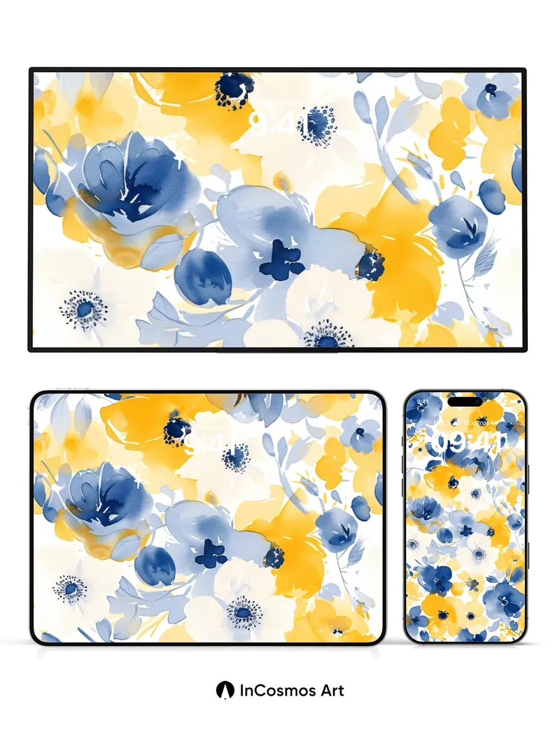Sunlit Bluebloom Wallpaper with Watercolor Drift
