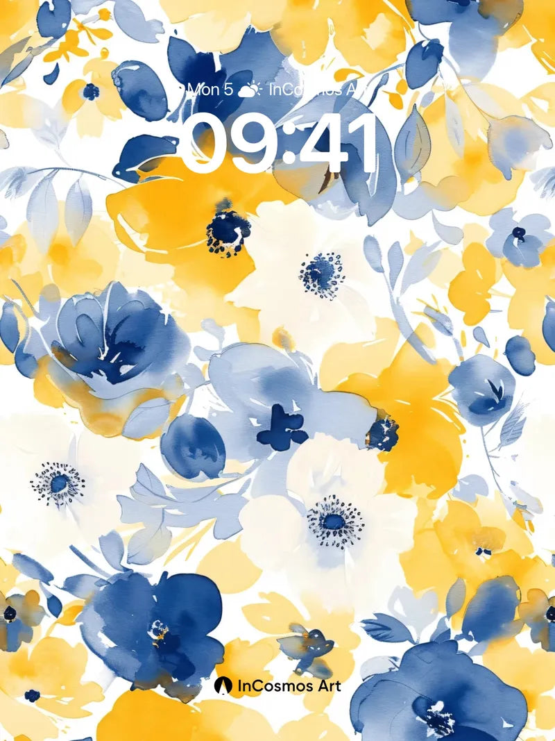 Sunlit Bluebloom Wallpaper with Watercolor Drift wallpaper for iPhone, iPad & Mac