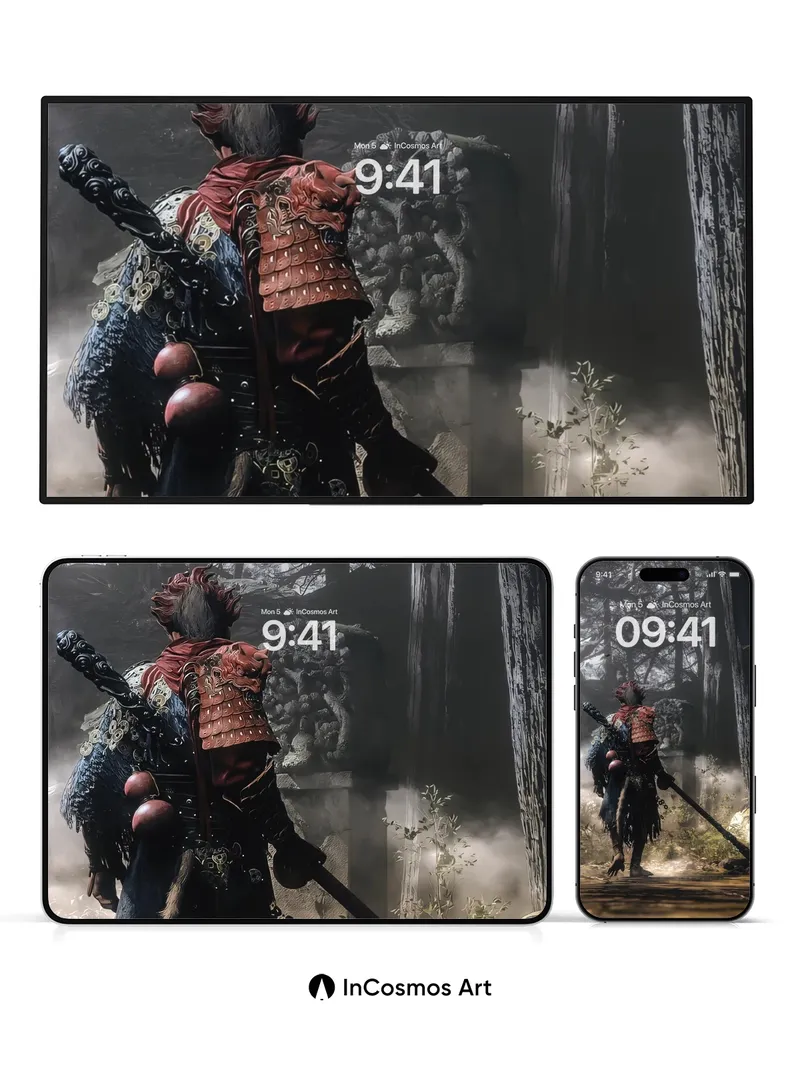 Whispering Forest Wallpaper with Samurai Shadow