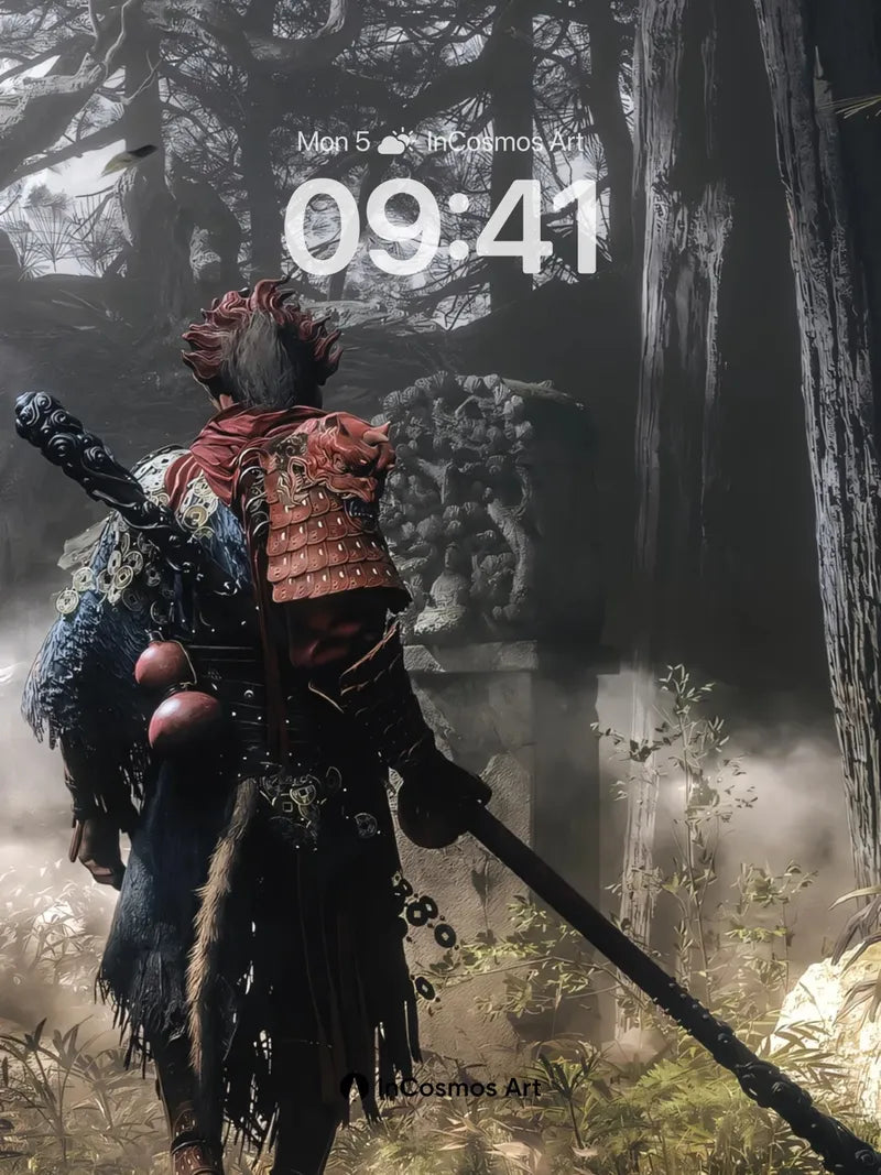 Whispering Forest Wallpaper with Samurai Shadow