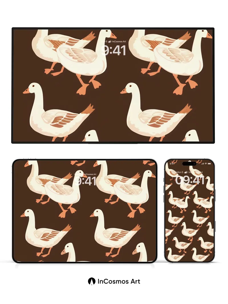 Whimsical Duck Parade Wallpaper with Earthy Charm