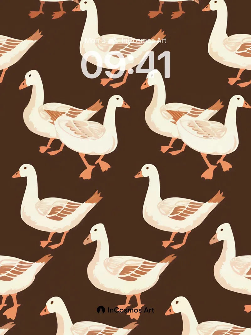 Whimsical Duck Parade Wallpaper with Earthy Charm