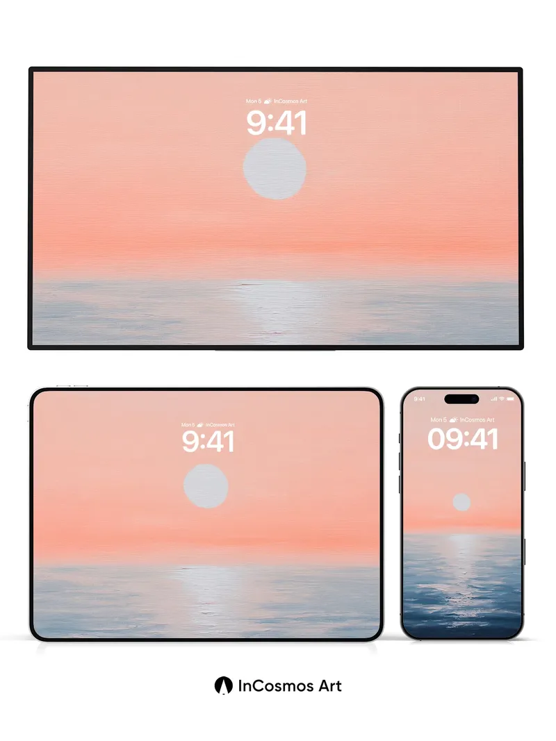 Serene Horizon Wallpaper with Soft Sun Disc