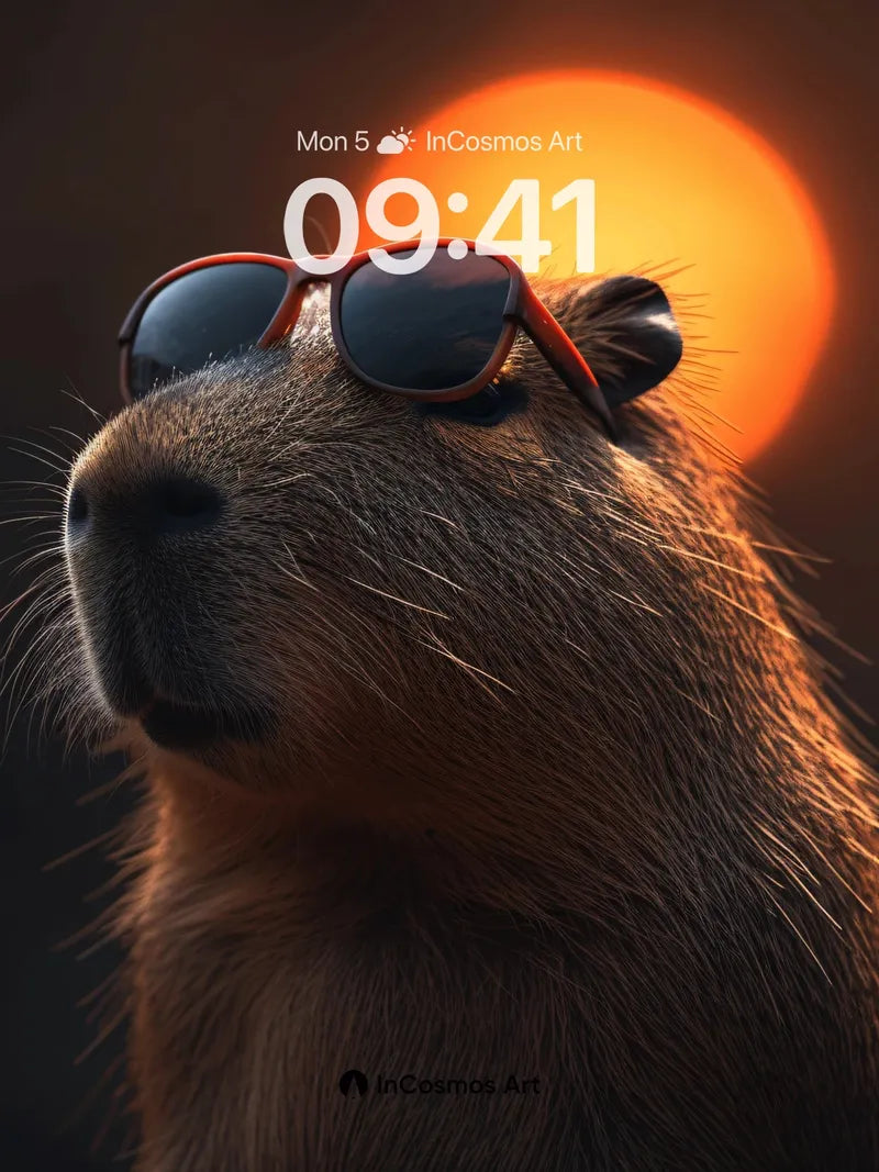 Sunset Capybara Wallpaper with Sunglasses wallpaper for iPhone, iPad & Mac
