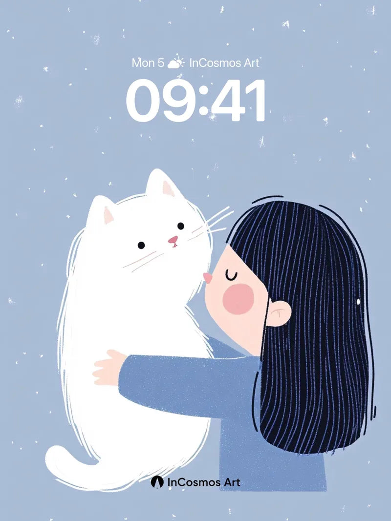 Serenity Hug Wallpaper with Fluffy Companion