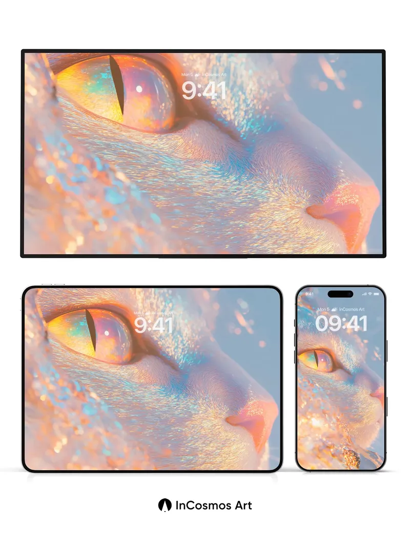 Luminous Feline Wallpaper with Iridescent Hues