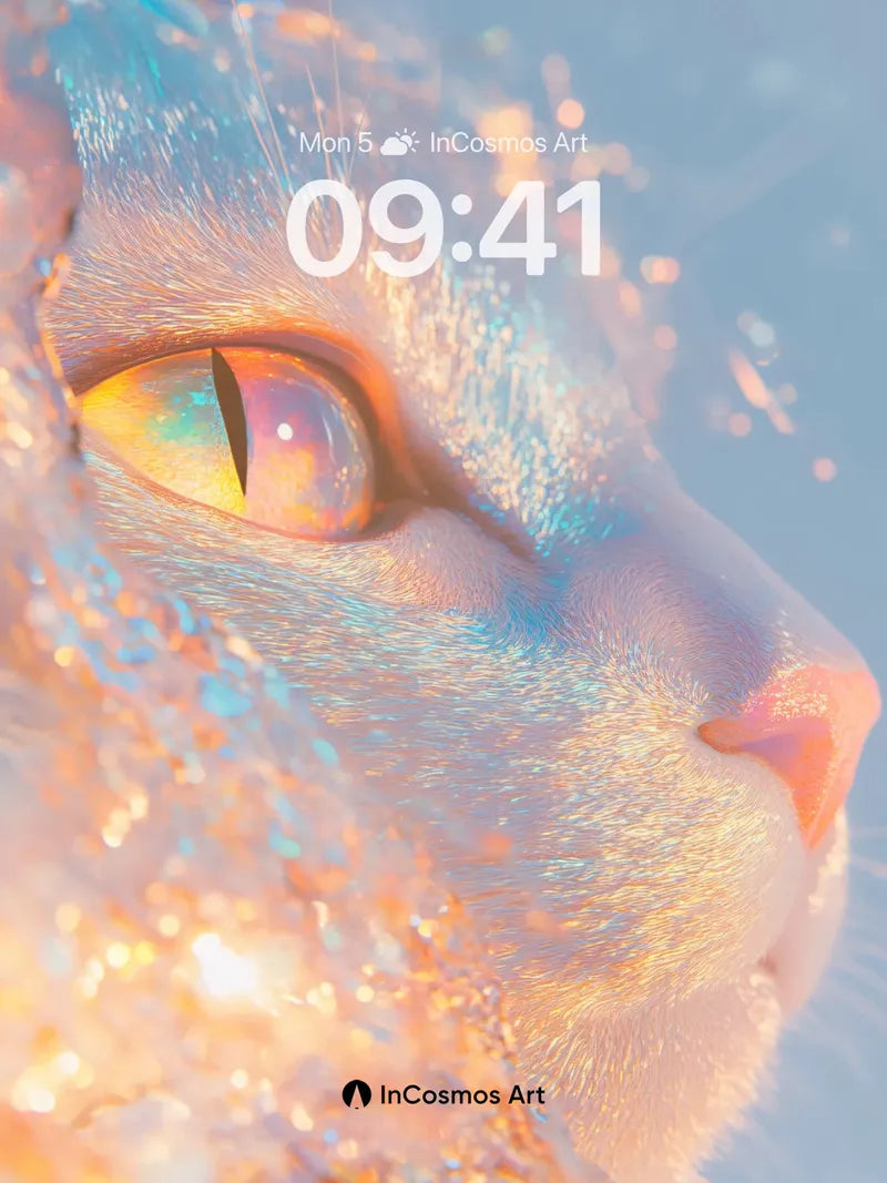 Luminous Feline Wallpaper with Iridescent Hues