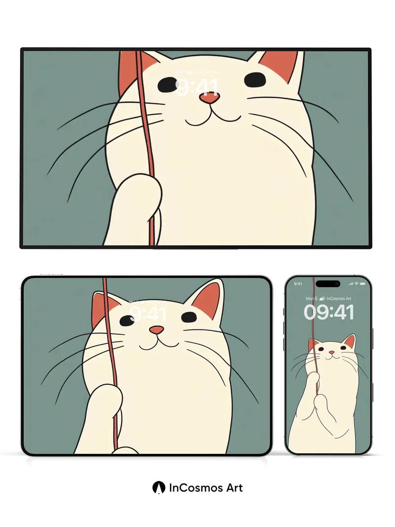 Whimsical Cat Wallpaper with String Play