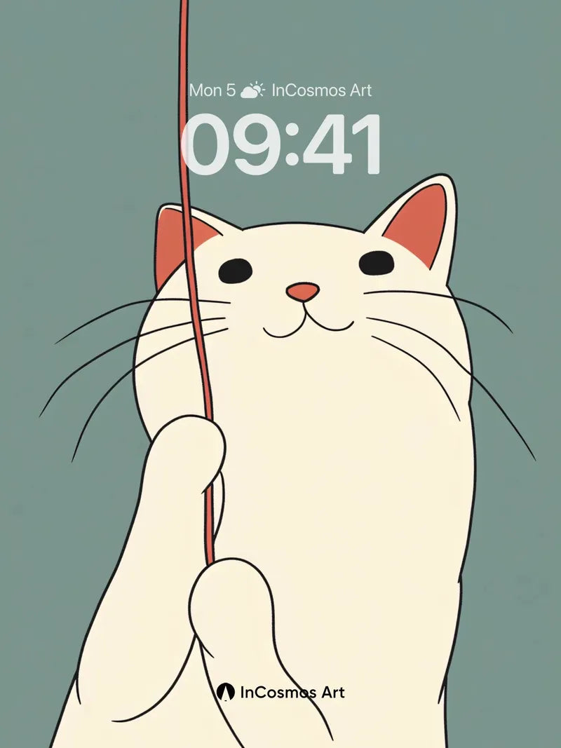 Whimsical Cat Wallpaper with String Play