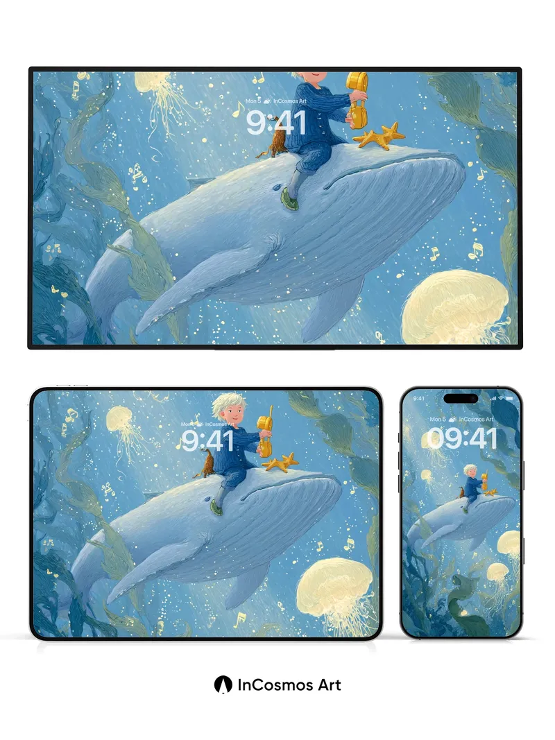 Whispering Depths Wallpaper with Starlit Whale