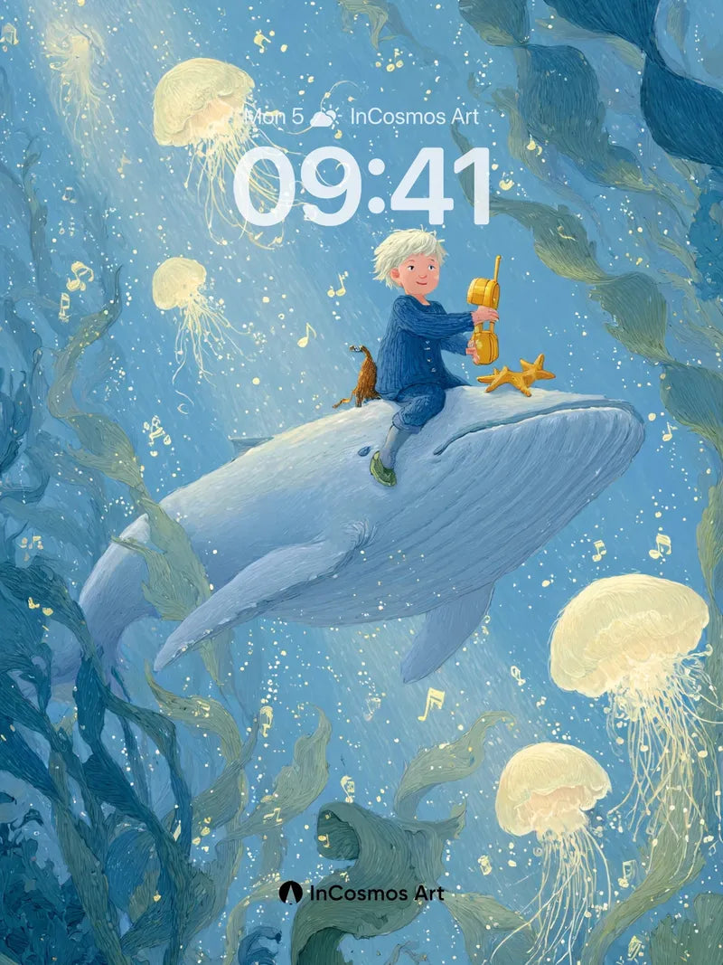Whispering Depths Wallpaper with Starlit Whale wallpaper for iPhone, iPad & Mac