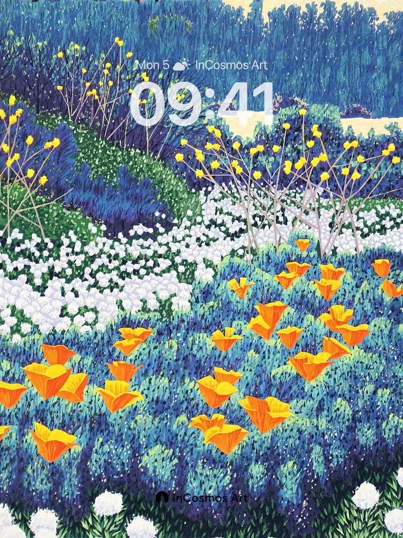 Sapphire Garden Wallpaper with Golden Petals