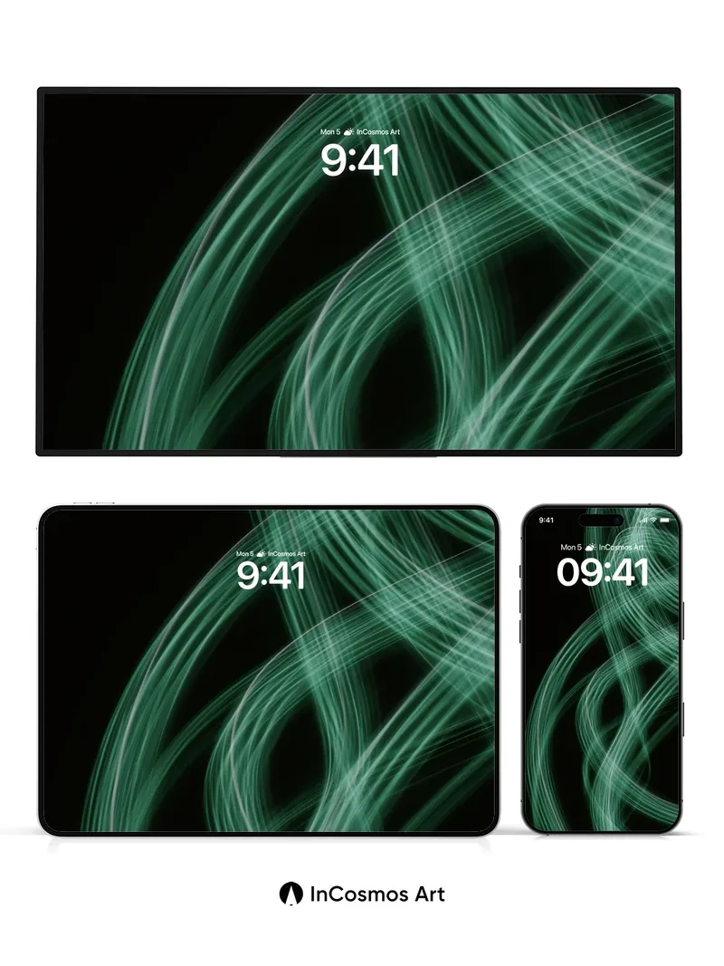 Whispering Emerald Wallpaper with Light Trails