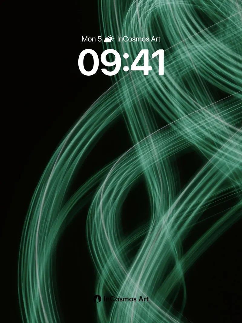 Whispering Emerald Wallpaper with Light Trails