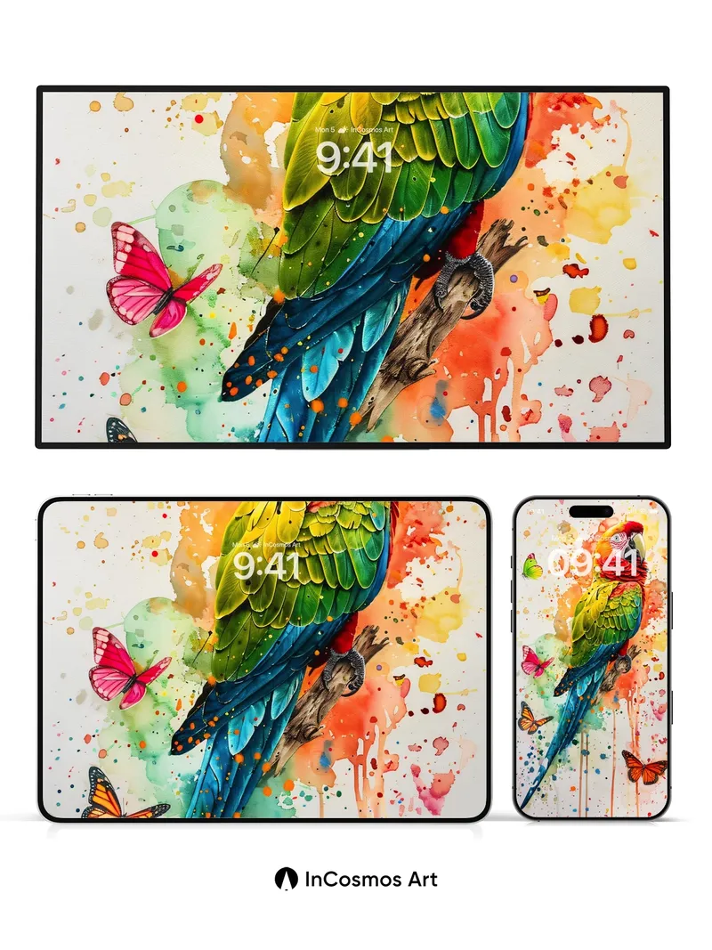Rainbow Parrot Wallpaper with Fluttering Wings