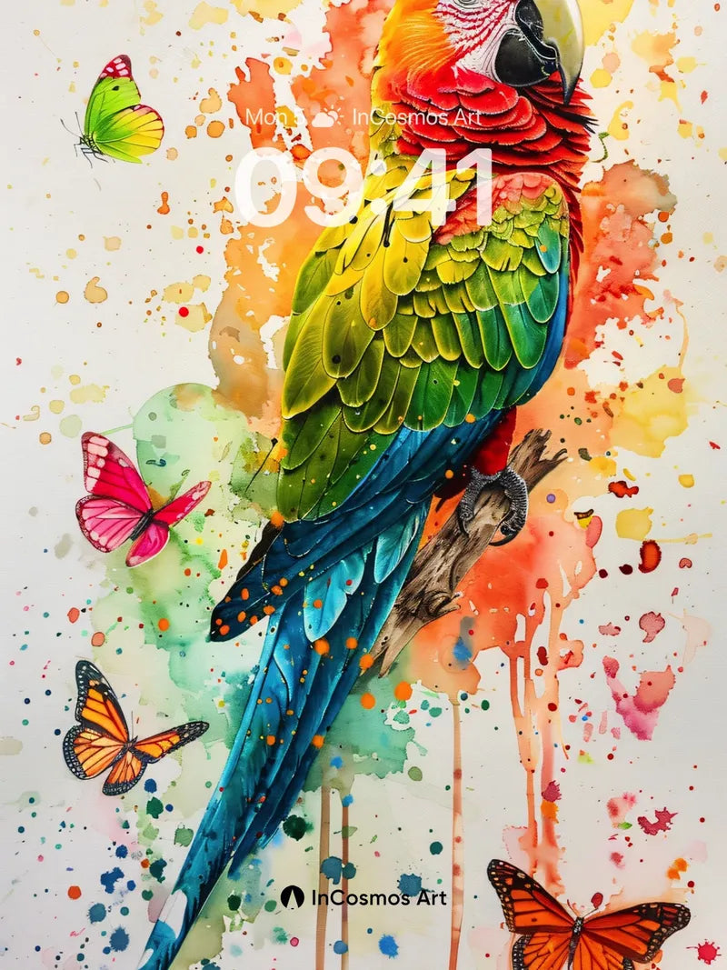 Rainbow Parrot Wallpaper with Fluttering Wings