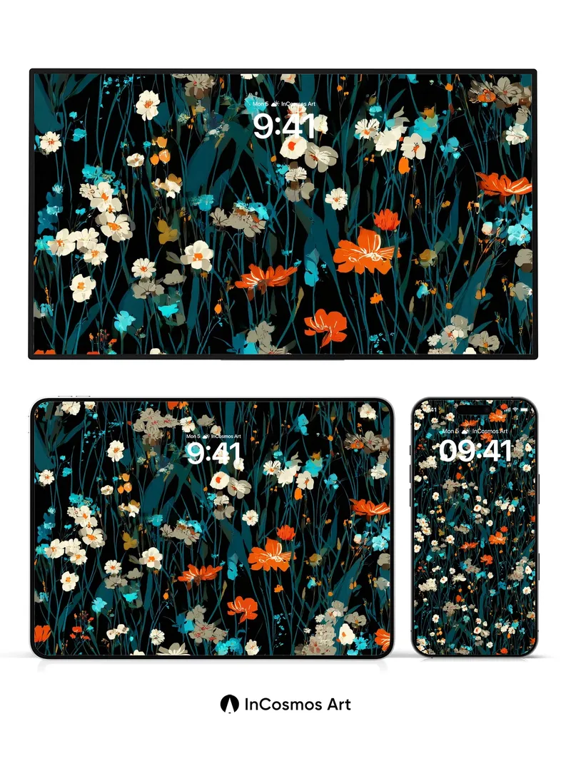 Nocturnal Bloom Wallpaper with Whispering Stems