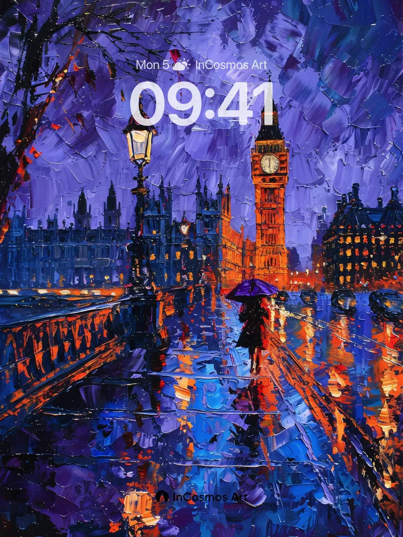 Nocturnal Reflections Wallpaper with Rain-Kissed London