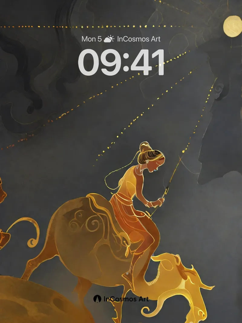 Golden Thread Wallpaper with Celestial Rider