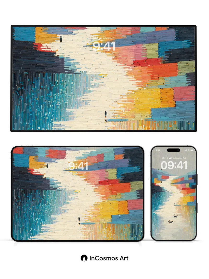 Serenity Stitch Wallpaper with River Reflections