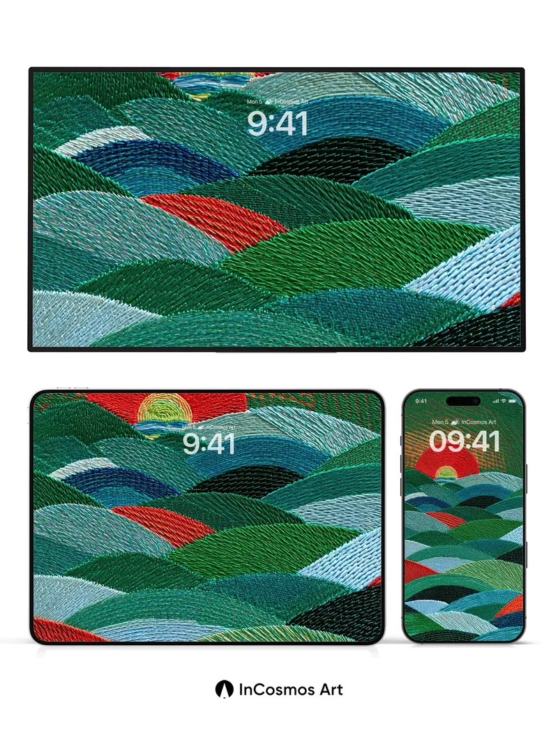 Ember Wave Wallpaper with Stitched Horizon