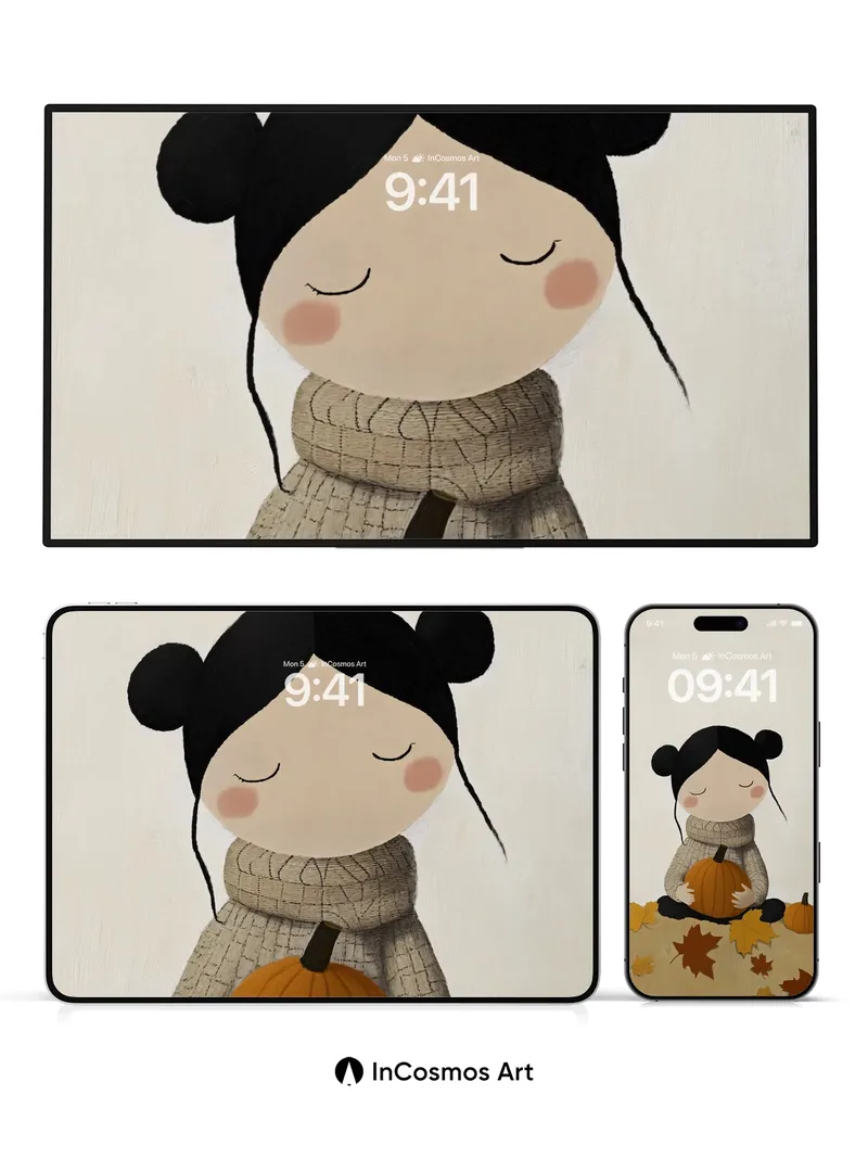 Serene Autumn Hug Wallpaper with Pumpkin Embrace