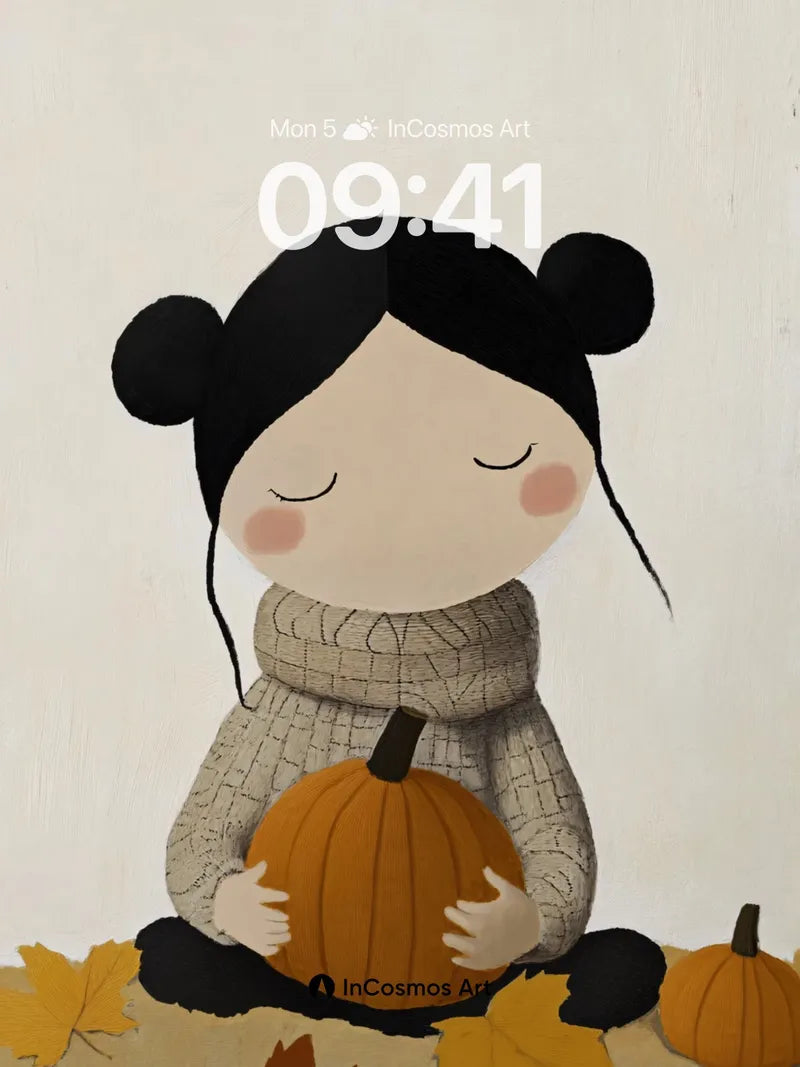 Serene Autumn Hug Wallpaper with Pumpkin Embrace