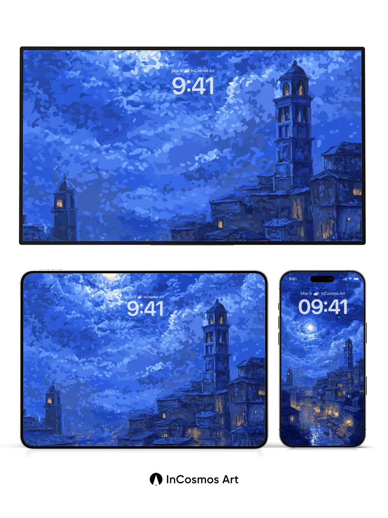 Moonlit Waterway Wallpaper with Gilded Reflections